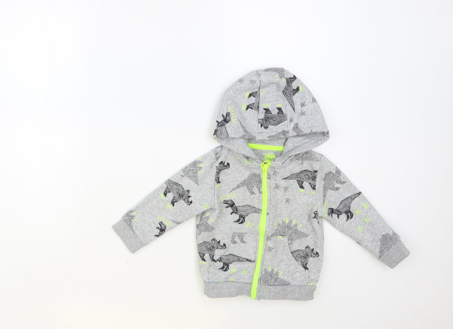 F&F Baby Grey Geometric Cotton Full Zip Jumper Size 12-18 Months Zip - Dinosaur Hoodie