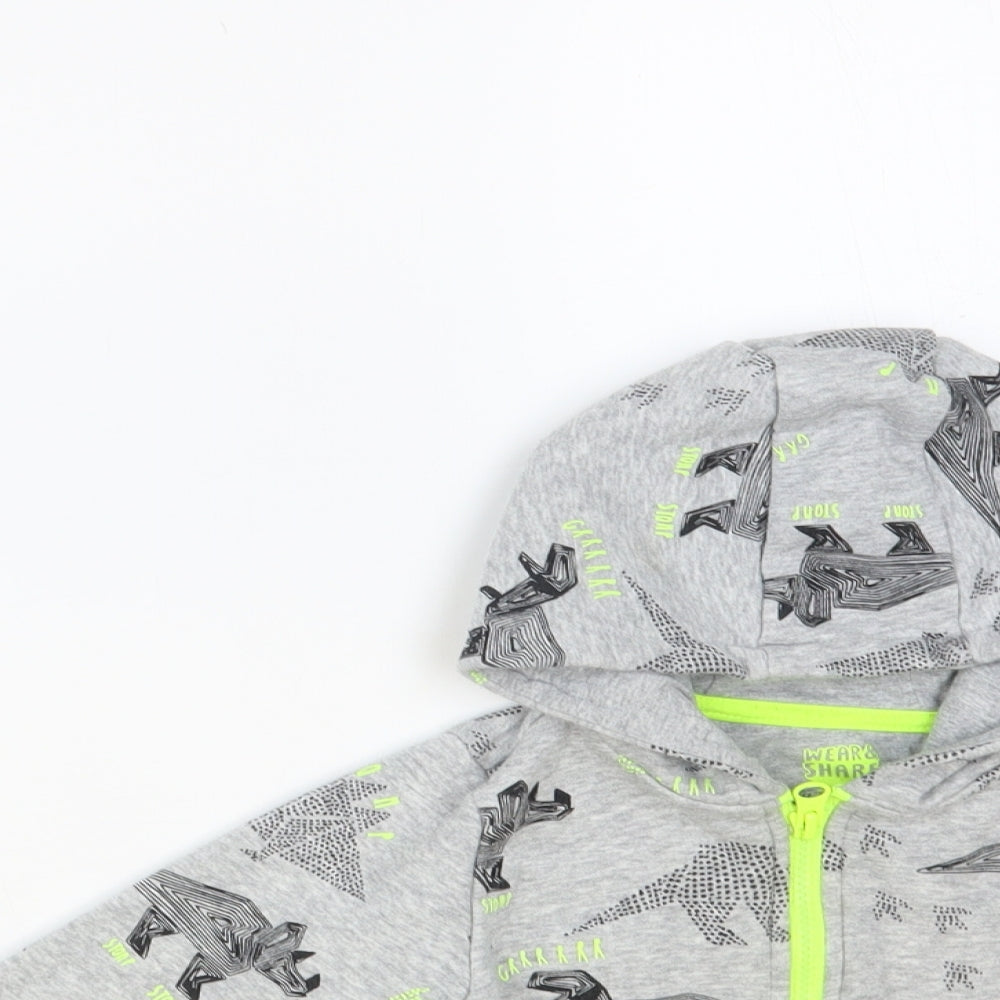 F&F Baby Grey Geometric Cotton Full Zip Jumper Size 12-18 Months Zip - Dinosaur Hoodie