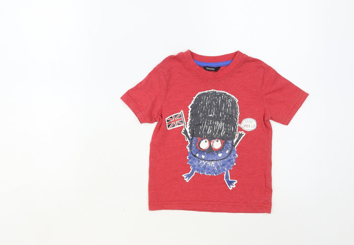 George Baby Red Cotton Pullover T-Shirt Size 18-24 Months Crew Neck Pullover - London Monster