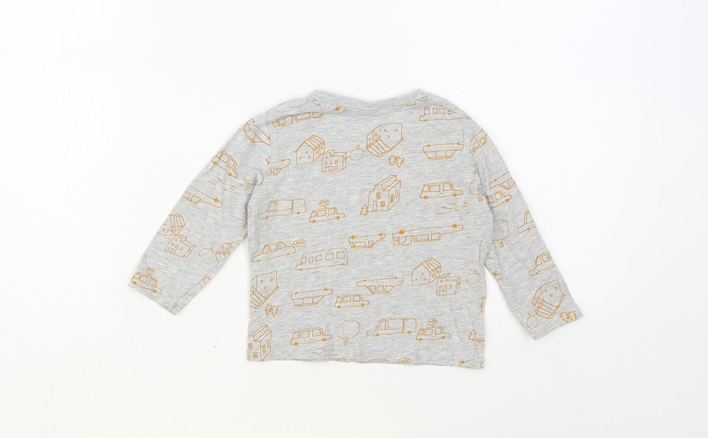 Primark Baby Grey Geometric Cotton Pullover T-Shirt Size 12-18 Months Crew Neck Pullover - Car Print