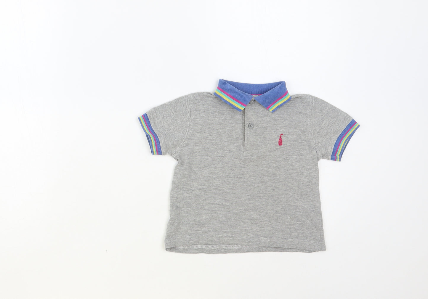 Mothercare Baby Grey Striped Cotton Pullover Polo Size 18-24 Months Collared Button