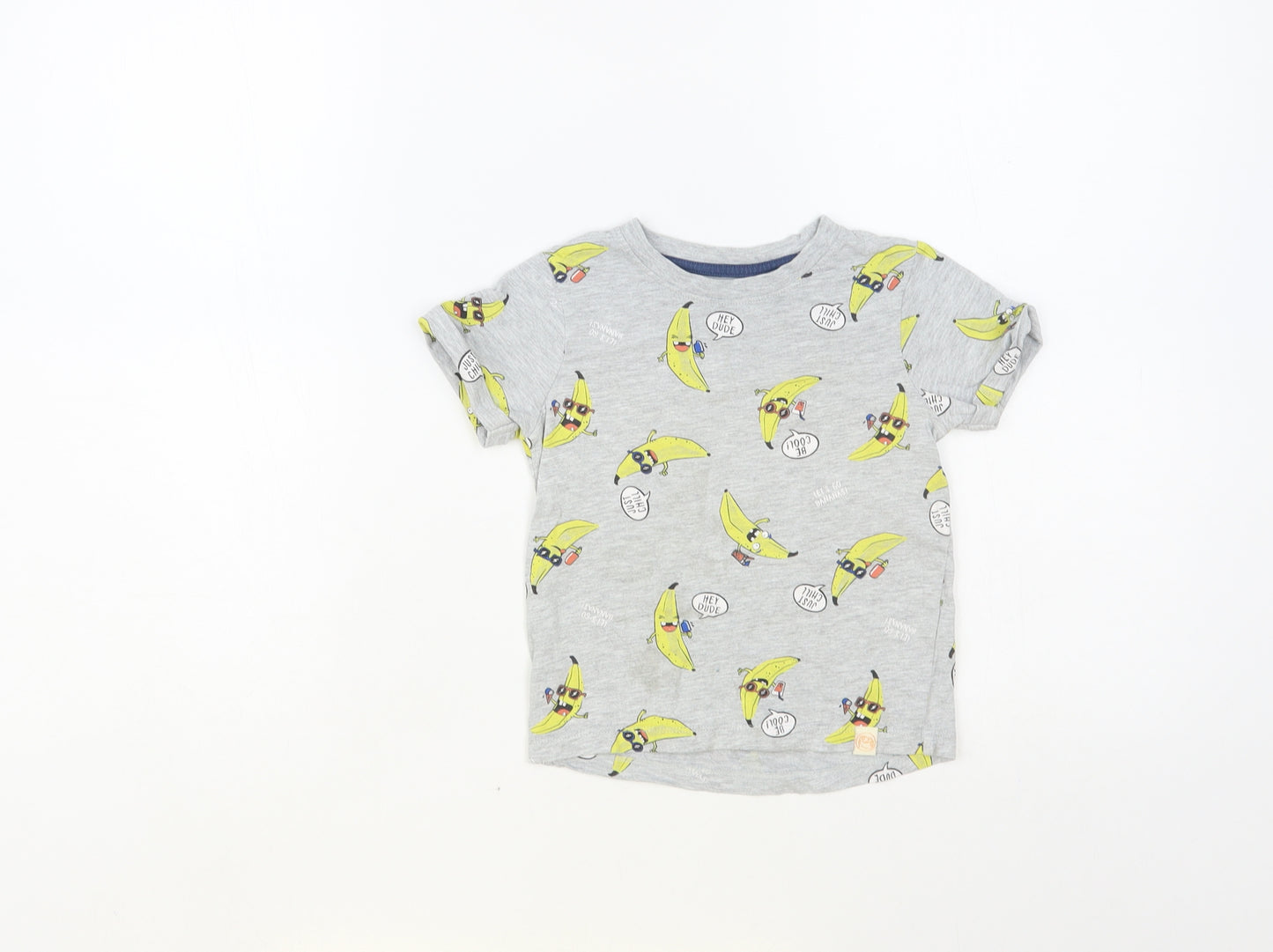 Nutmeg Baby Grey Geometric Cotton Pullover T-Shirt Size 18-24 Months Crew Neck Pullover - Banana Print
