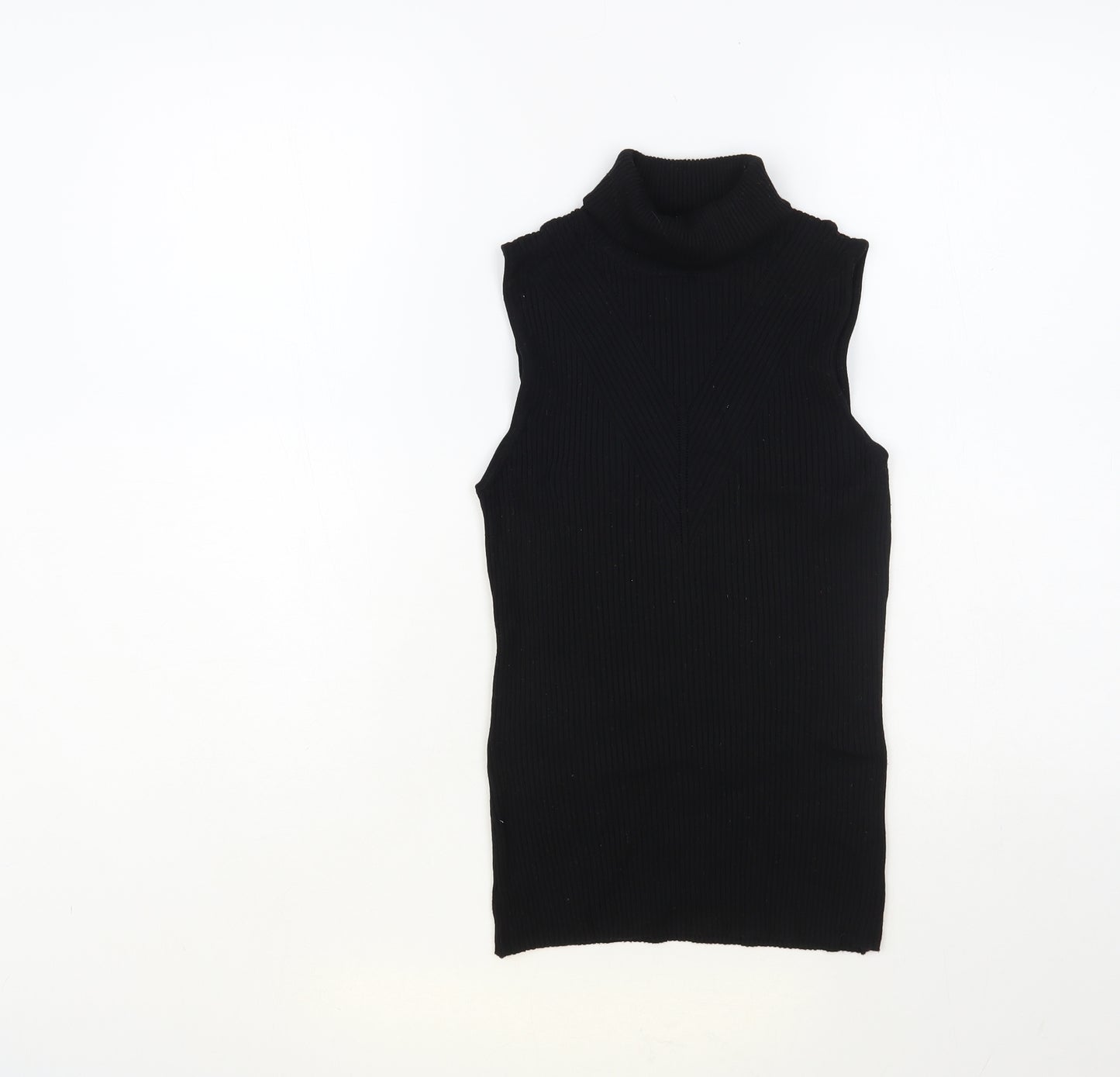 River Island Womens Black Viscose Basic Tank Size 12 Roll Neck - Ribbed