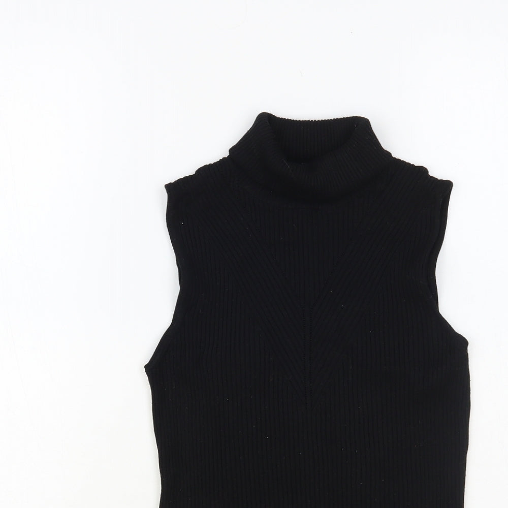 River Island Womens Black Viscose Basic Tank Size 12 Roll Neck - Ribbed