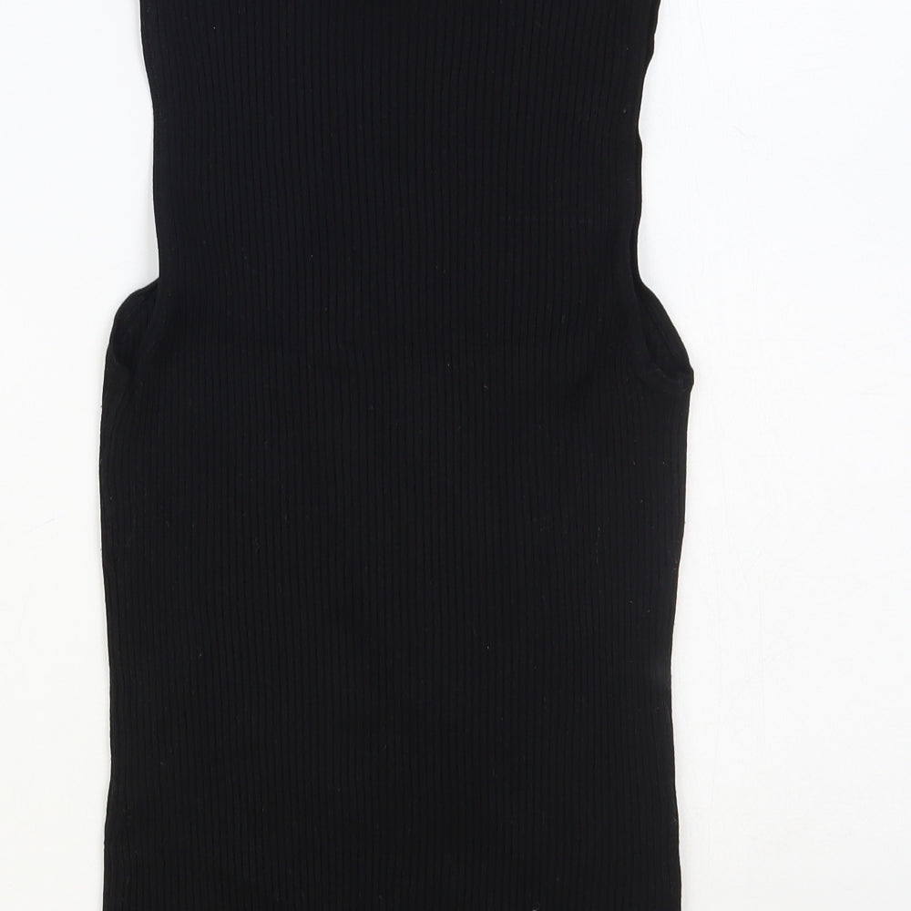 River Island Womens Black Viscose Basic Tank Size 12 Roll Neck - Ribbed