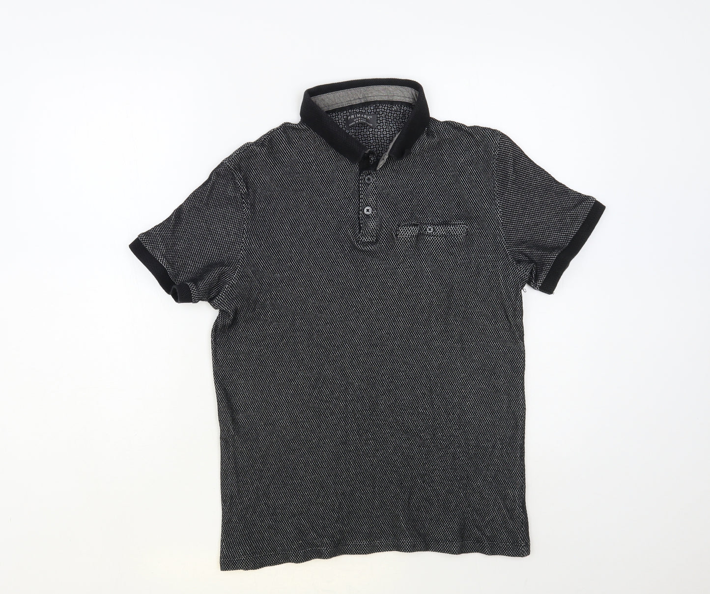 Primark Mens Grey Cotton Polo Size M Collared Button