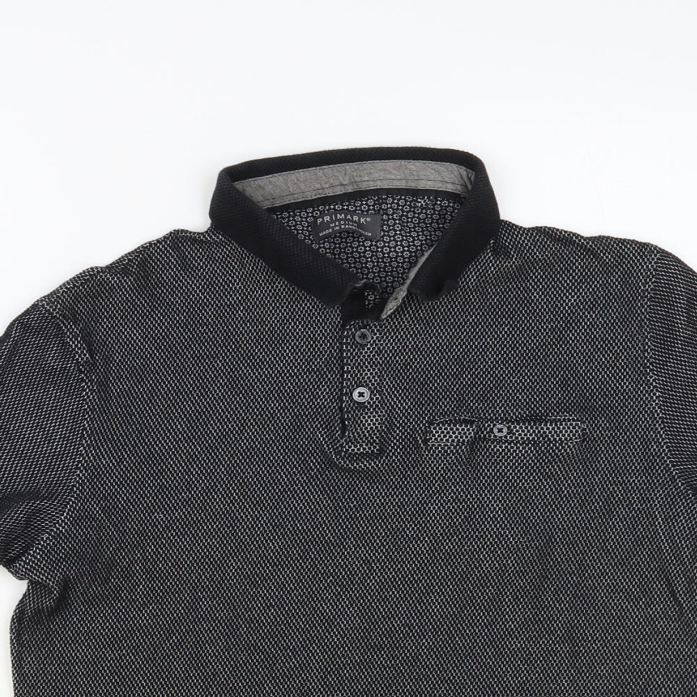 Primark Mens Grey Cotton Polo Size M Collared Button
