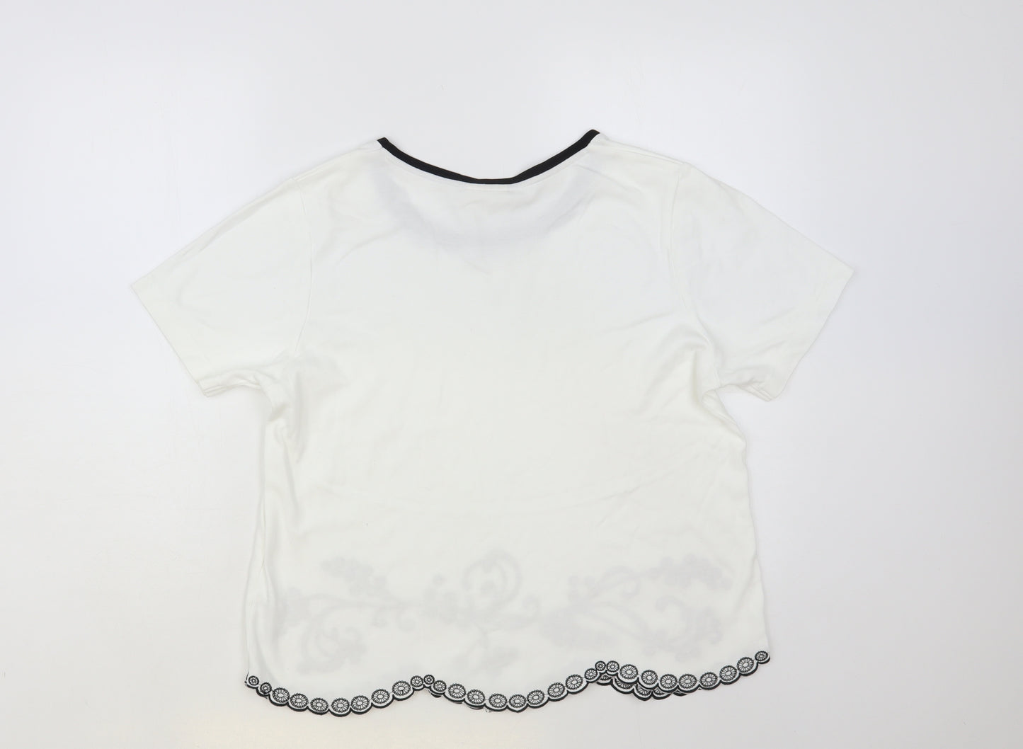 Jumper Womens White Floral Cotton Basic T-Shirt Size L Round Neck