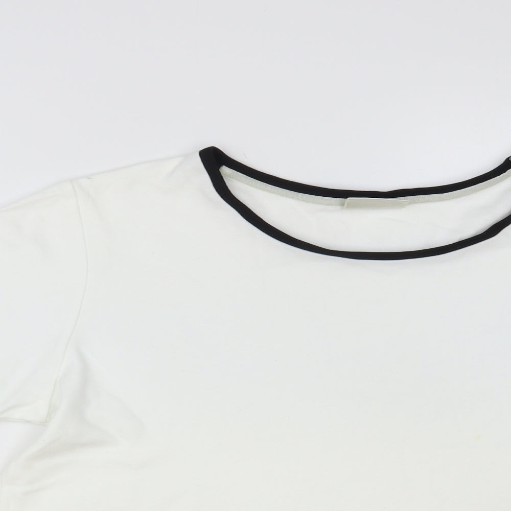 Jumper Womens White Floral Cotton Basic T-Shirt Size L Round Neck