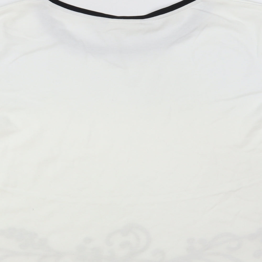 Jumper Womens White Floral Cotton Basic T-Shirt Size L Round Neck