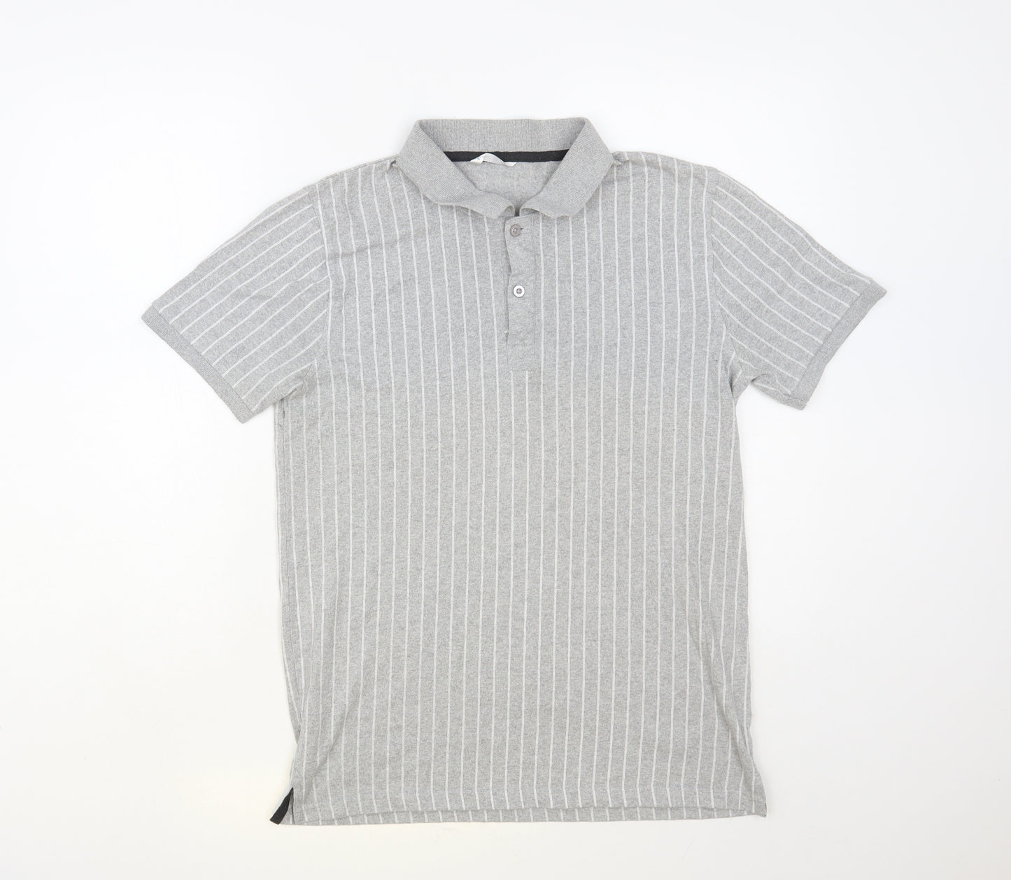 PEP & Co Mens Grey Striped Cotton Polo Size M Collared Button