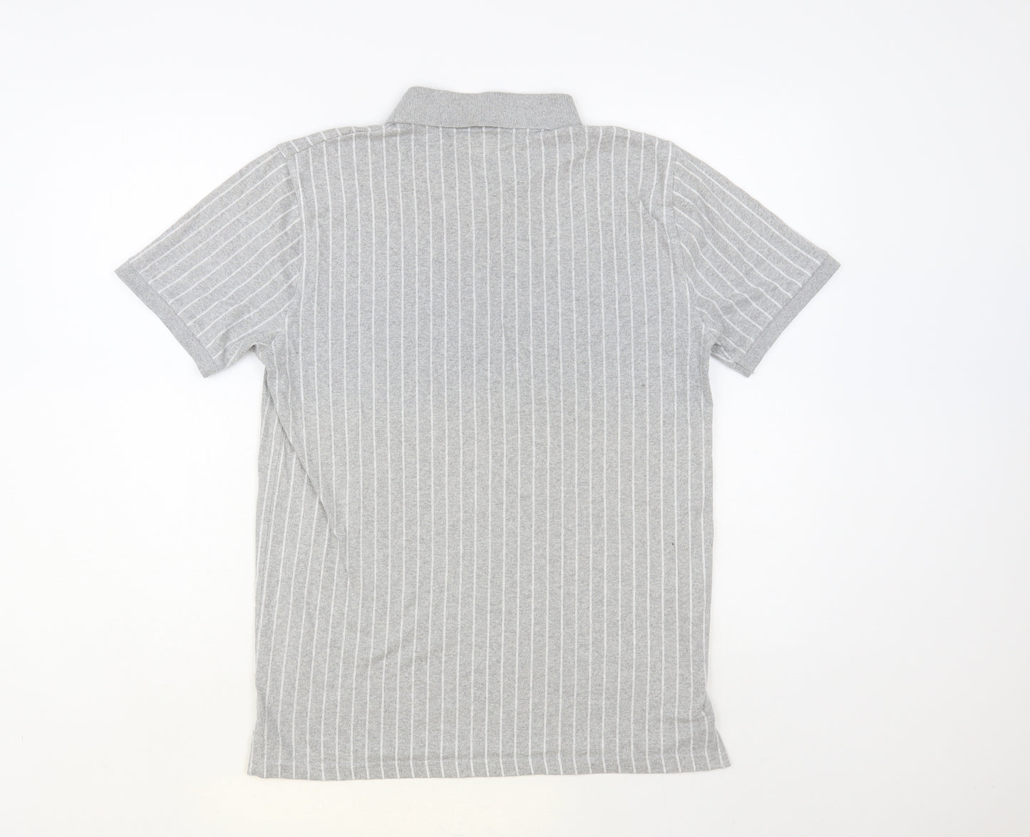 PEP & Co Mens Grey Striped Cotton Polo Size M Collared Button