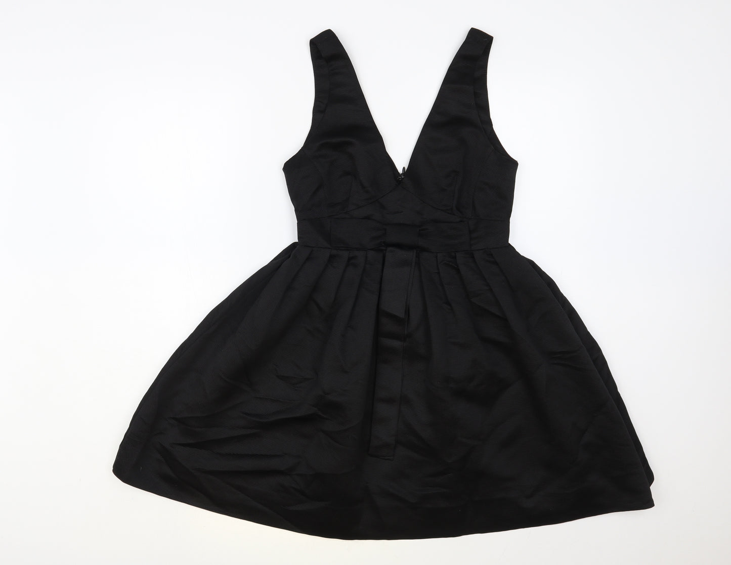 Warehouse Womens Black Polyester Fit & Flare Size 10 V-Neck Zip