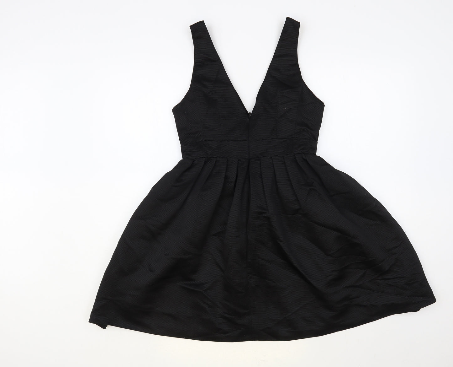 Warehouse Womens Black Polyester Fit & Flare Size 10 V-Neck Zip