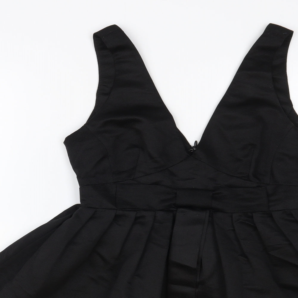 Warehouse Womens Black Polyester Fit & Flare Size 10 V-Neck Zip