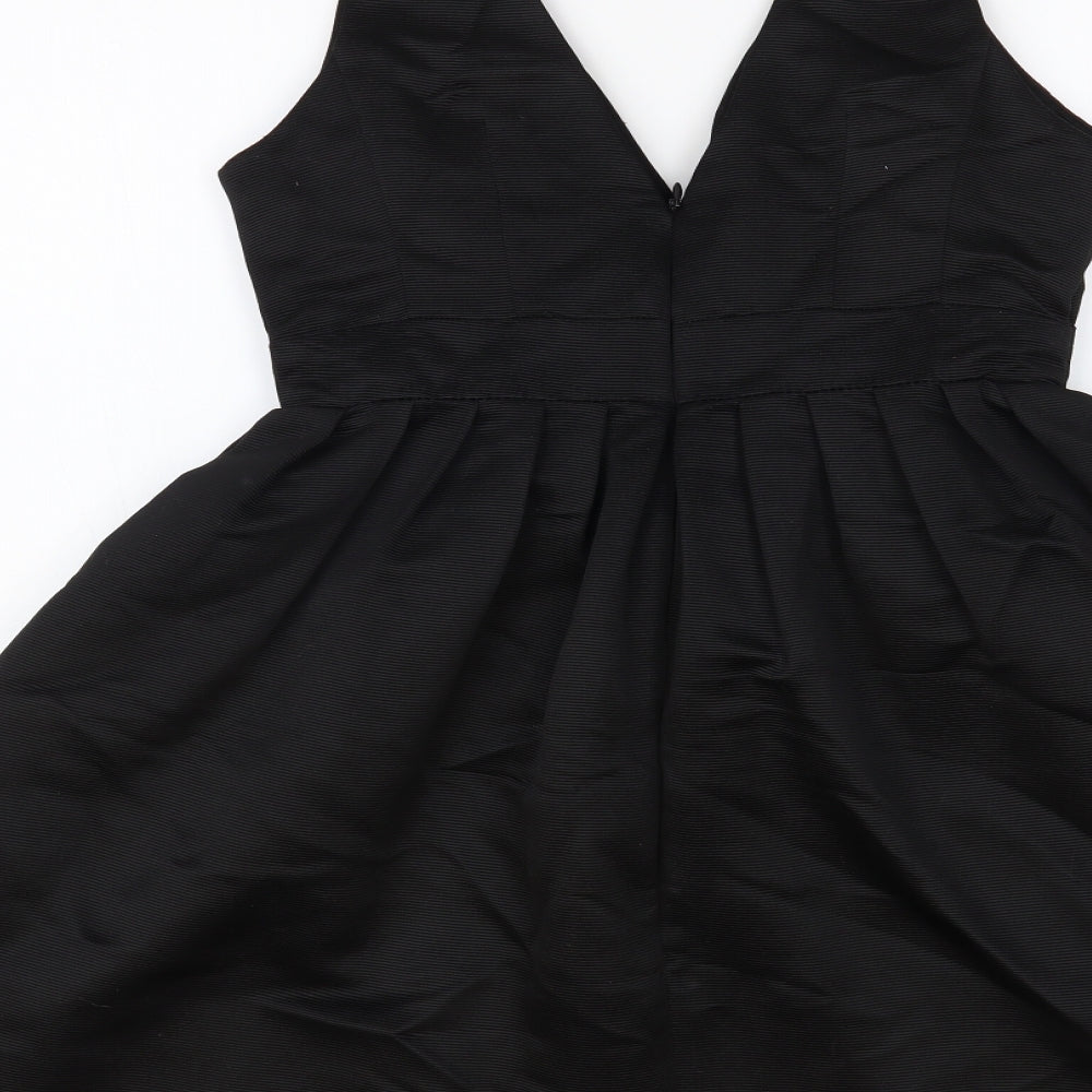 Warehouse Womens Black Polyester Fit & Flare Size 10 V-Neck Zip