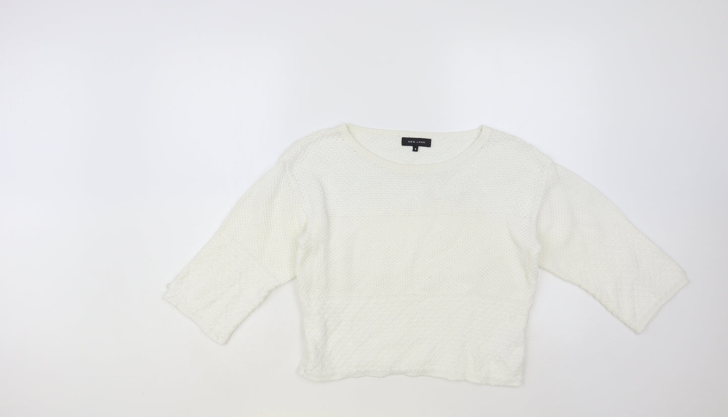New Look Womens White Boat Neck Cotton Pullover Jumper Size 8