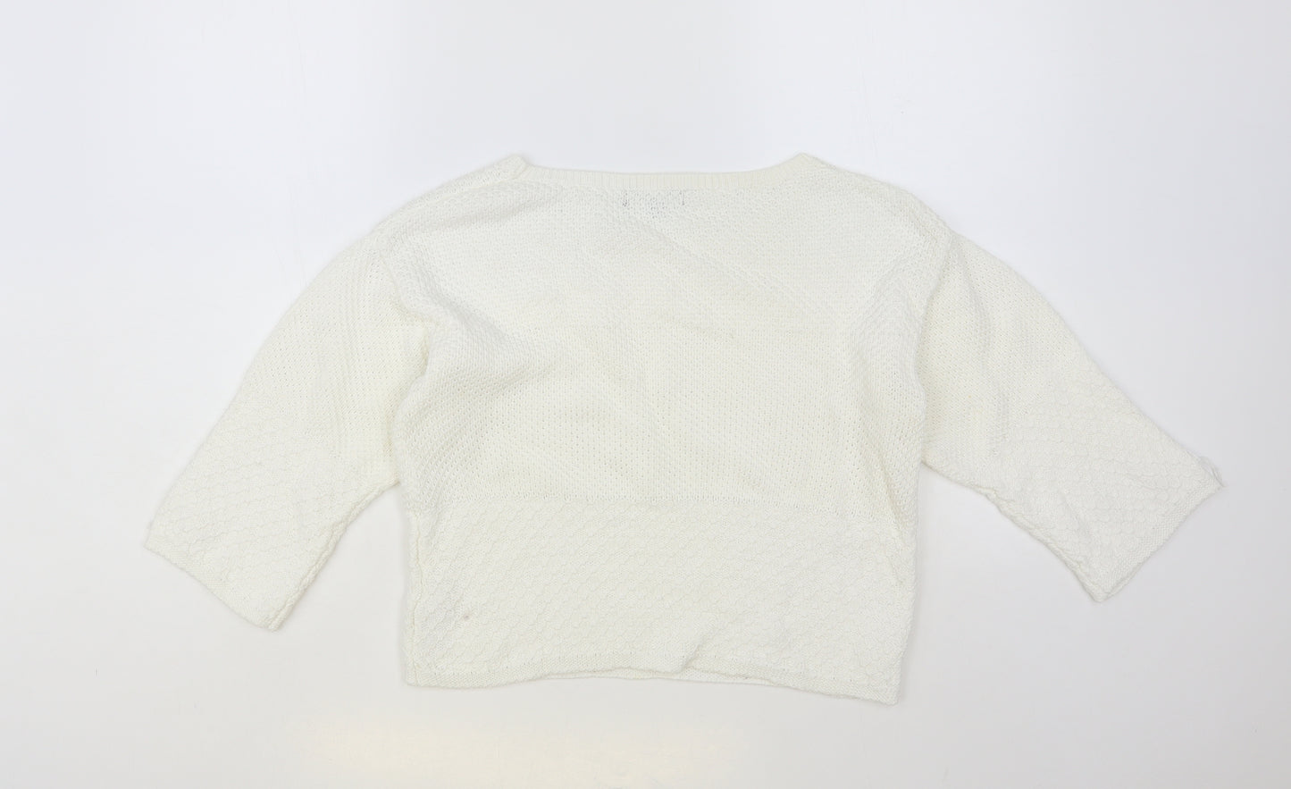 New Look Womens White Boat Neck Cotton Pullover Jumper Size 8