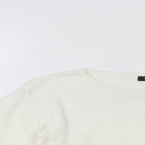 New Look Womens White Boat Neck Cotton Pullover Jumper Size 8