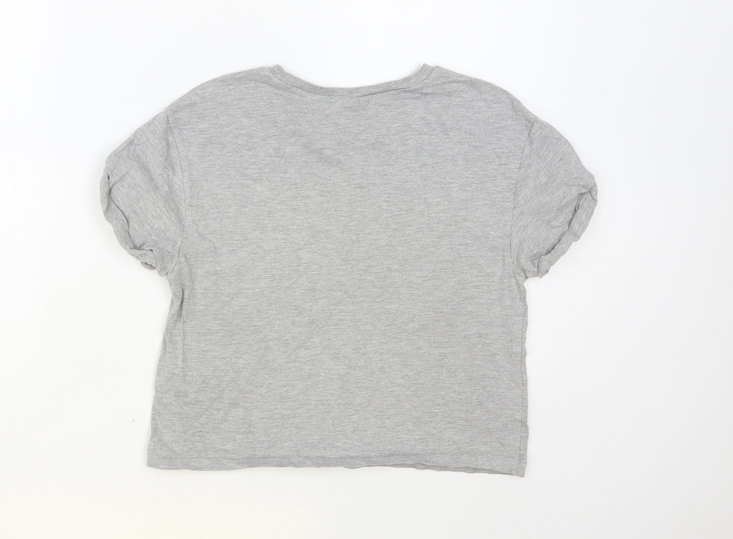 Topshop Womens Grey Floral Cotton Basic T-Shirt Size 8 Crew Neck
