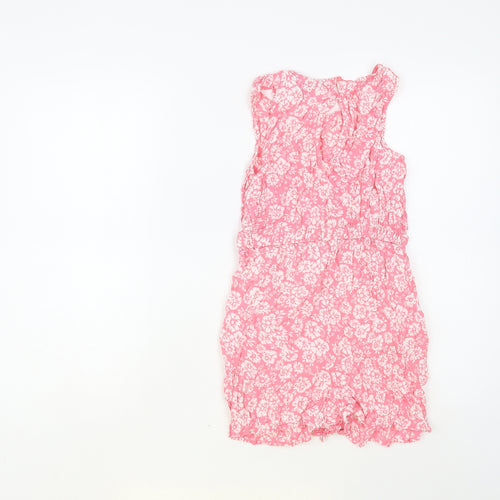 New Look Womens Pink Floral Viscose Playsuit One-Piece Size 8 Button