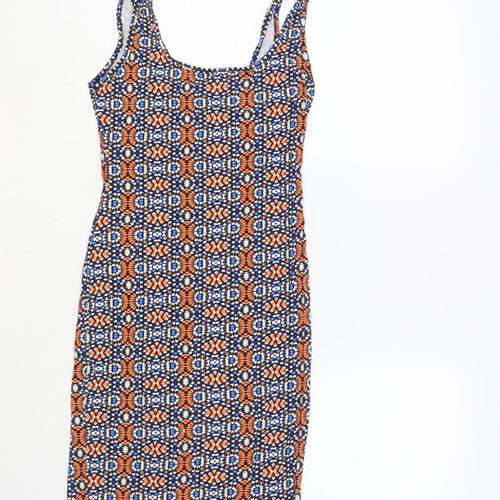 New Look Womens Multicoloured Geometric Viscose Tank Dress Size 8 Scoop Neck Pullover
