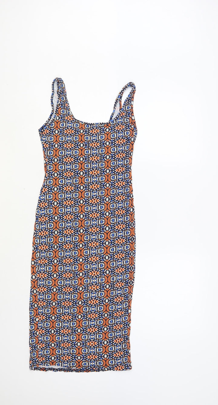 New Look Womens Multicoloured Geometric Viscose Tank Dress Size 8 Scoop Neck Pullover