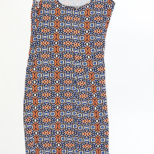 New Look Womens Multicoloured Geometric Viscose Tank Dress Size 8 Scoop Neck Pullover