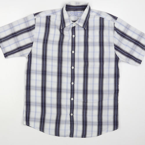 Urban Sprirt Mens Blue Plaid Polyester Button-Up Size M Collared Button