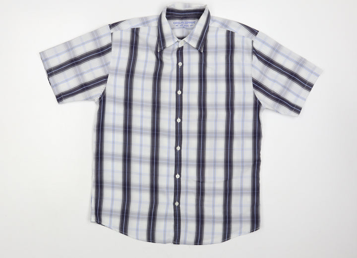 Urban Sprirt Mens Blue Plaid Polyester Button-Up Size M Collared Button