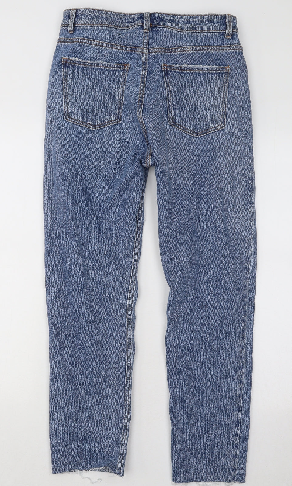 Primark Womens Blue Cotton Straight Jeans Size 12 L26 in Regular Button