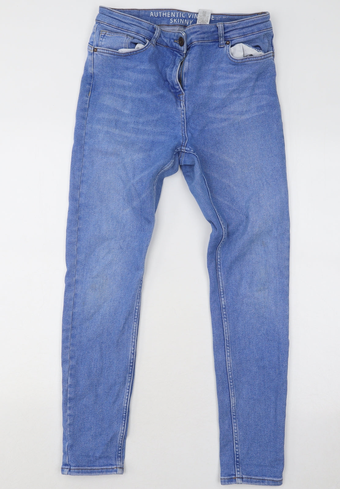 NEXT Womens Blue Cotton Skinny Jeans Size 14 L27 in Regular Button