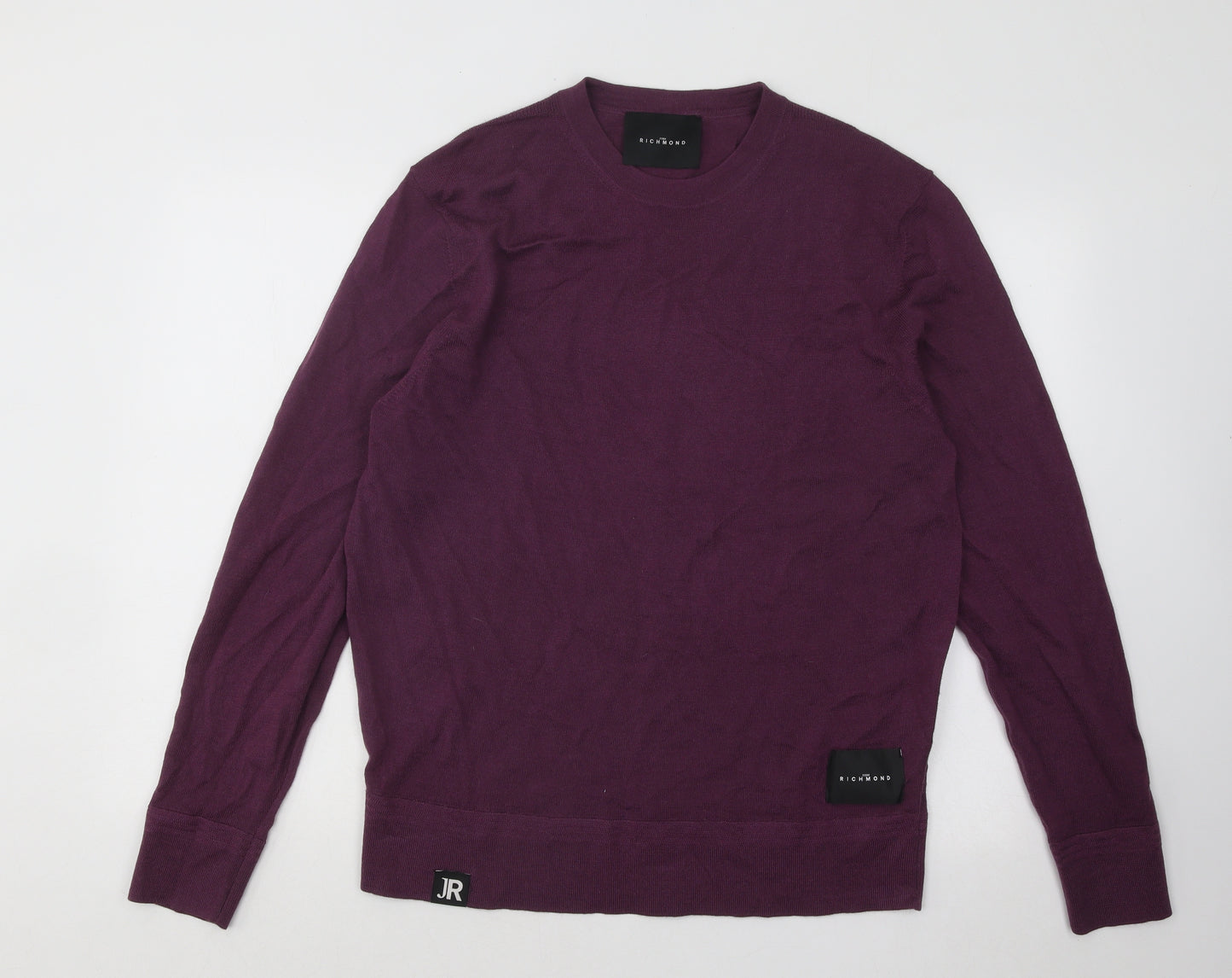 John Richmond Mens Purple Round Neck Wool Pullover Jumper Size L
