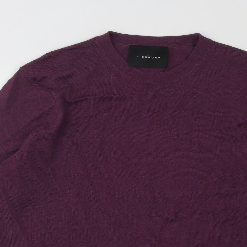 John Richmond Mens Purple Round Neck Wool Pullover Jumper Size L