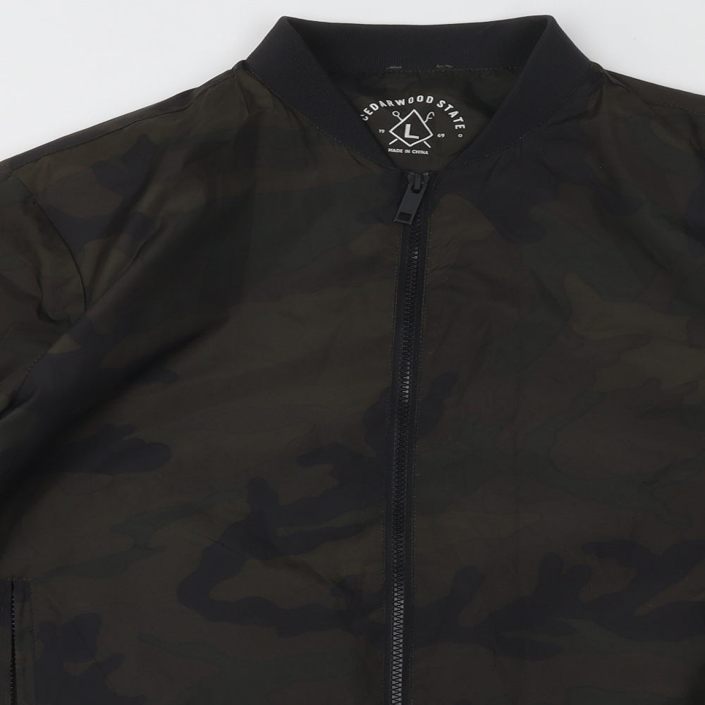 Cedar Wood State Mens Green Camouflage Bomber Jacket Jacket Size L Zip