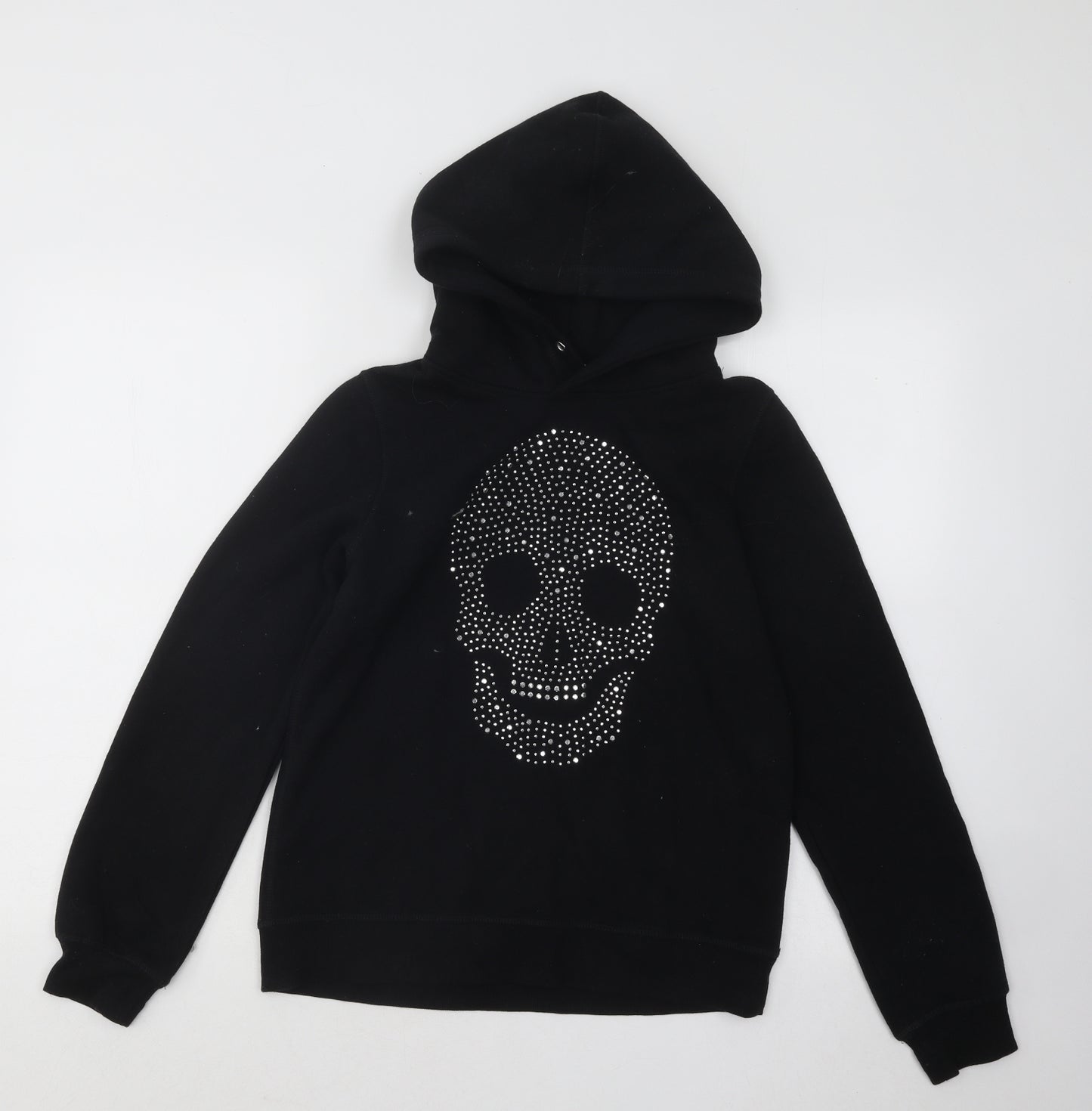 H&M Boys Black Cotton Pullover Hoodie Size 12-13 Years Pullover - Skull