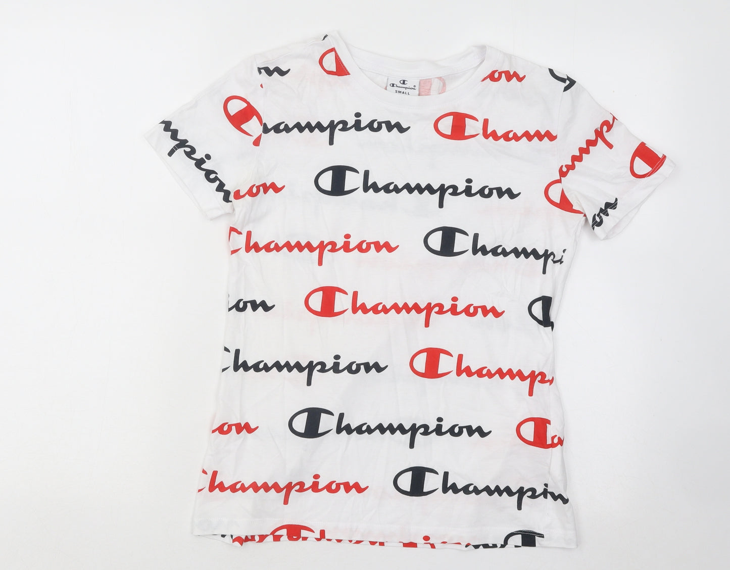 Champion Womens Multicoloured Geometric Cotton Basic T-Shirt Size S Round Neck