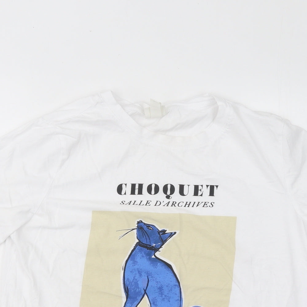 H&M Womens White Cotton Basic T-Shirt Size S Round Neck - Choquet Paris