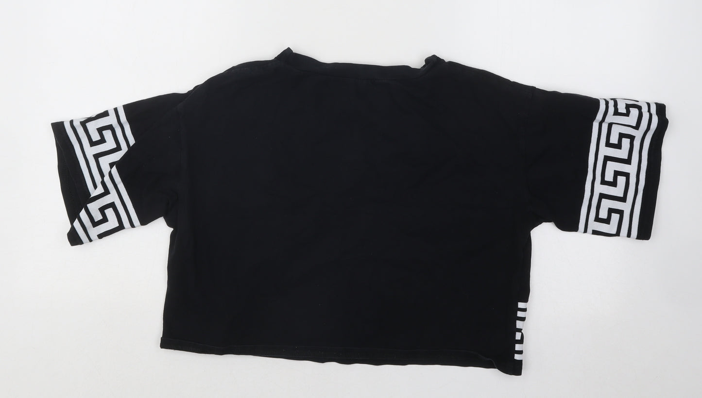 Missguided Womens Black Geometric Cotton Basic T-Shirt Size 6 Round Neck - Cropped