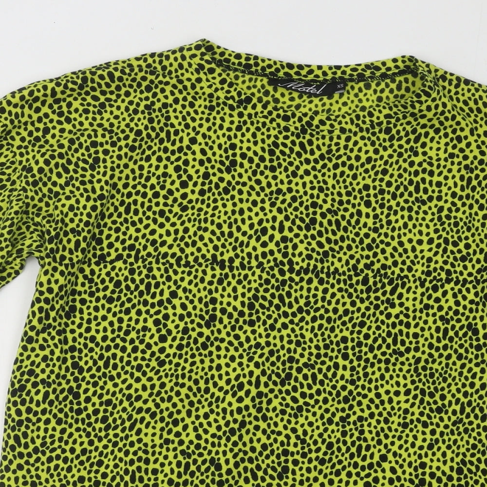 Motel Womens Yellow Animal Print Cotton T-Shirt Dress Size XS Round Neck Pullover