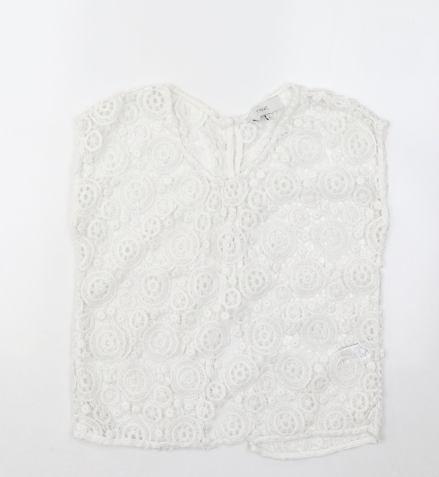 NEXT Womens White Geometric Cotton Basic T-Shirt Size 6 Round Neck