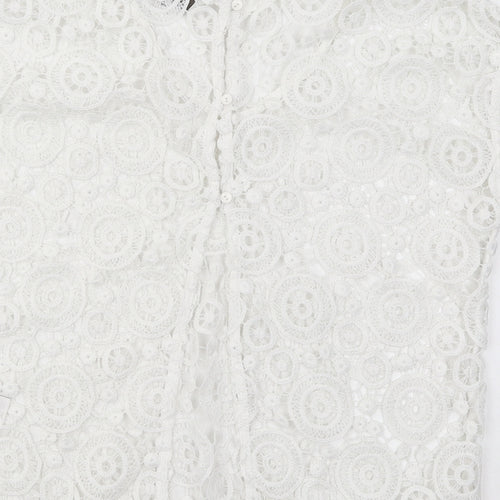 NEXT Womens White Geometric Cotton Basic T-Shirt Size 6 Round Neck