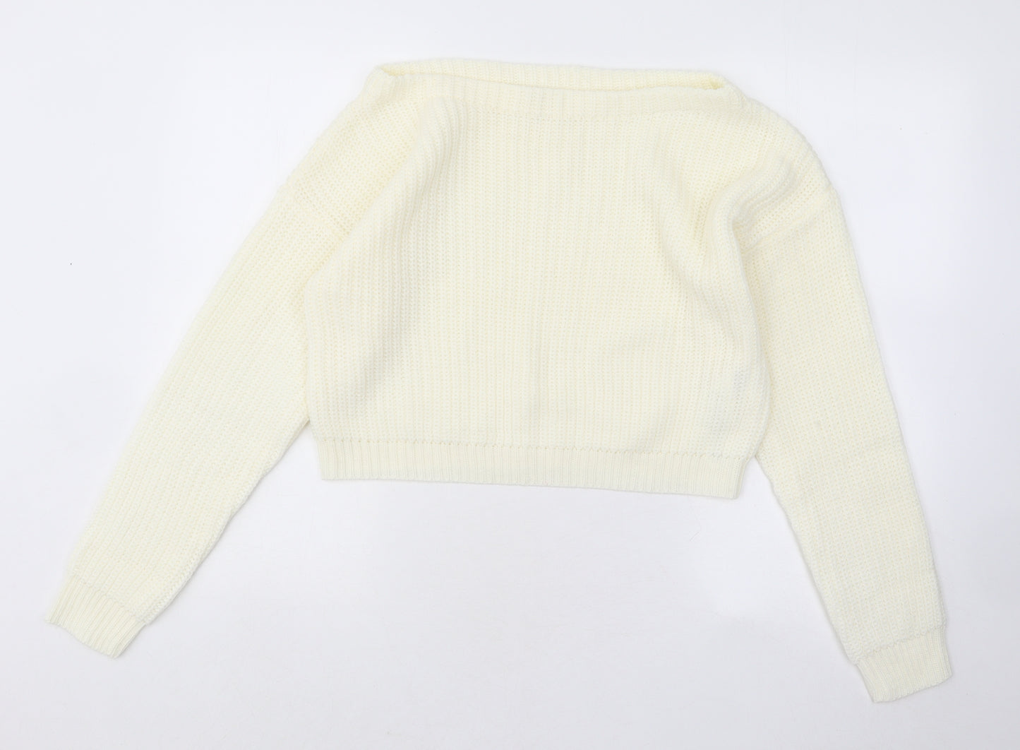 Missguided Womens Ivory Boat Neck Acrylic Pullover Jumper Size M - Off The Shoulder