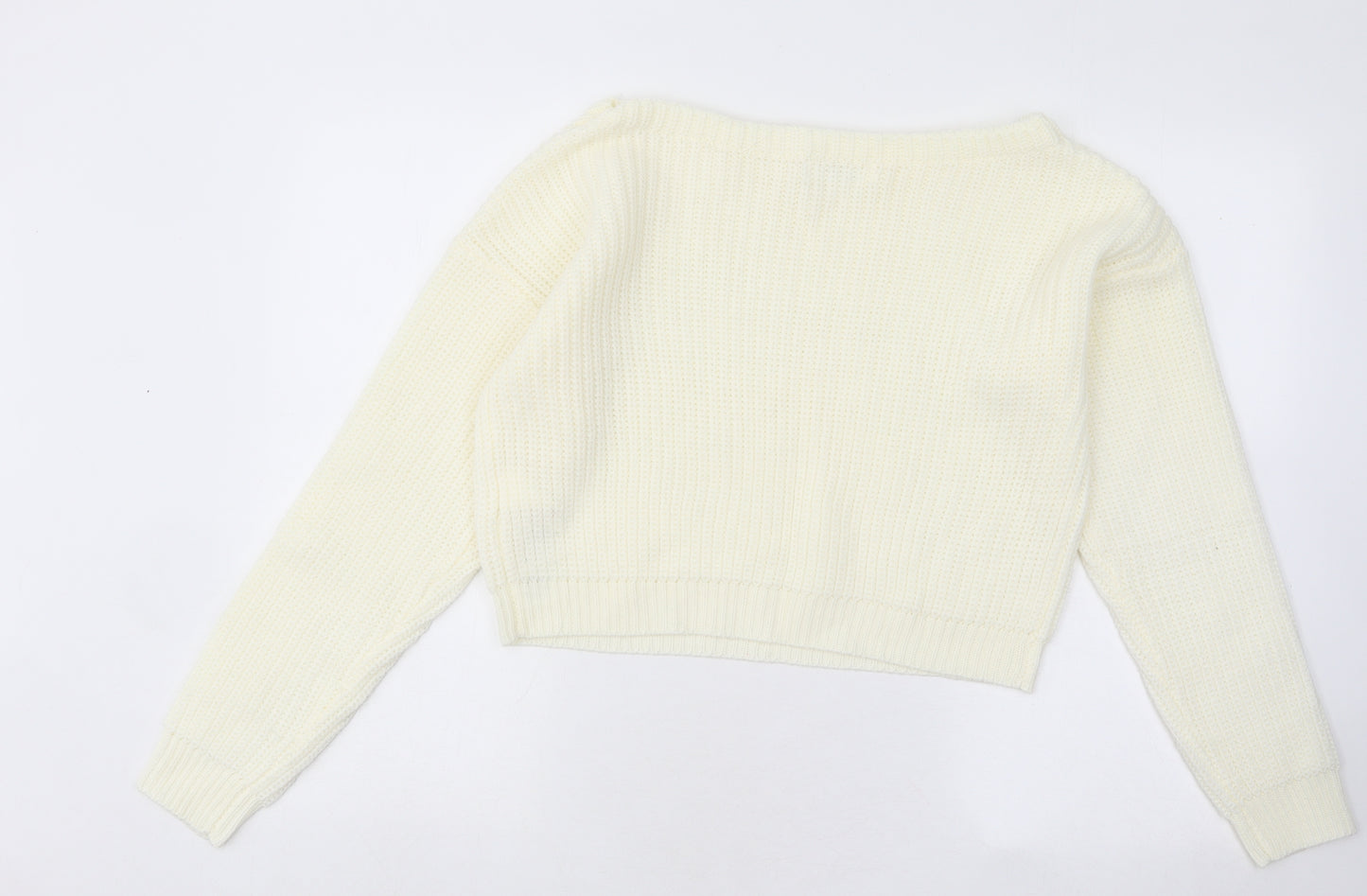 Missguided Womens Ivory Boat Neck Acrylic Pullover Jumper Size M - Off The Shoulder