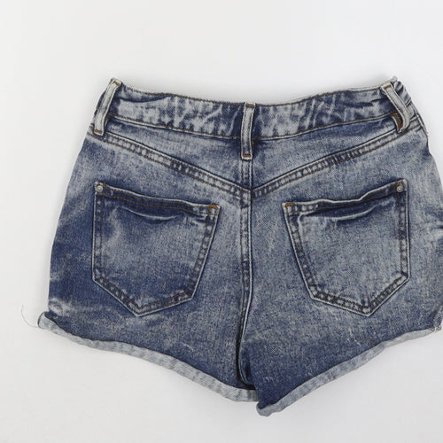 River Island Womens Blue Cotton Hot Pants Shorts Size 6 Regular Button