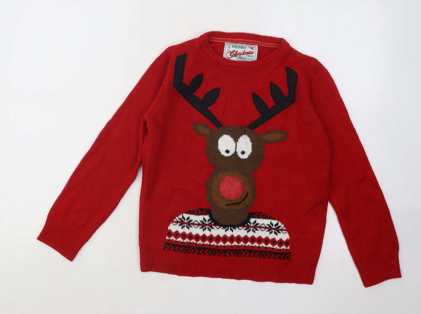 Primark Boys Red Round Neck Acrylic Pullover Jumper Size 10-11 Years Pullover - Christmas Reindeer