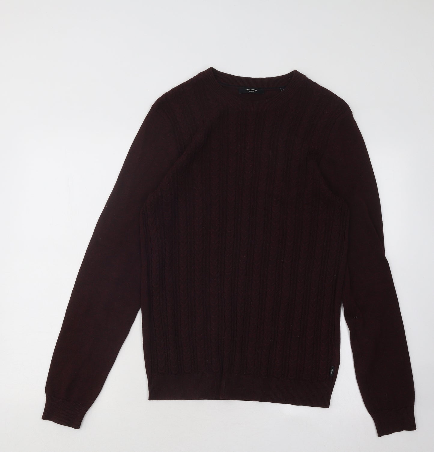 JACK & JONES Mens Red Round Neck Geometric Cotton Pullover Jumper Size S