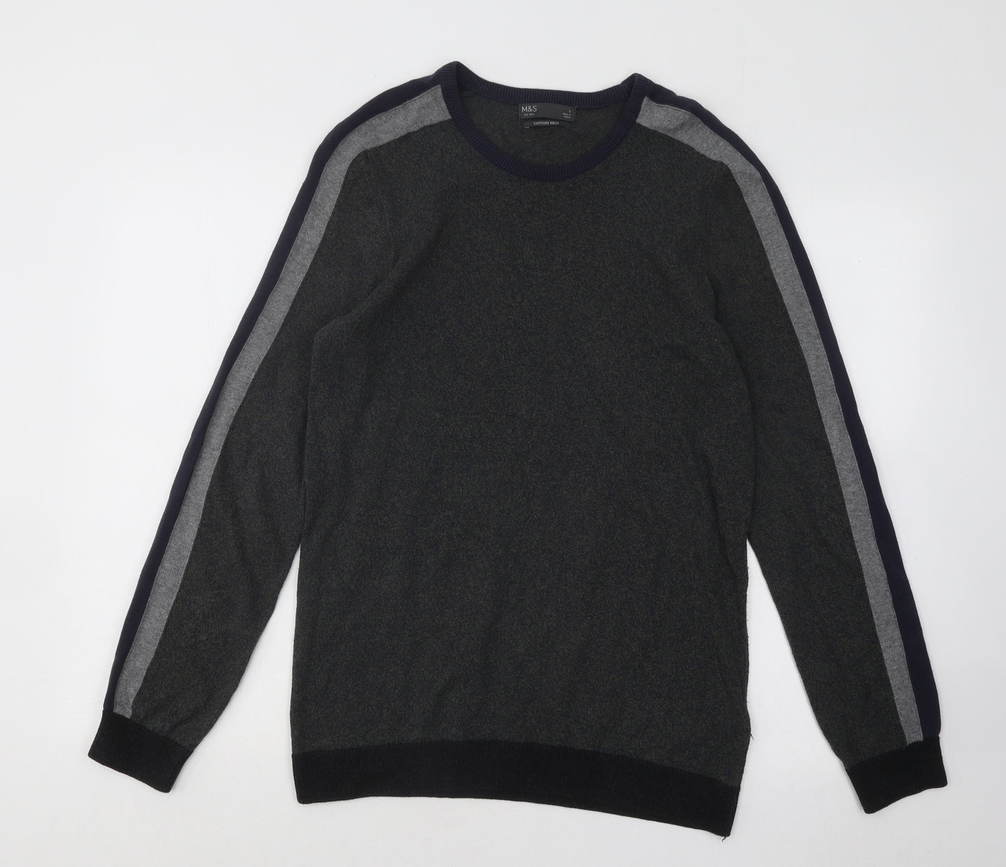 Marks and Spencer Womens Green Round Neck Cotton Pullover Jumper Size S