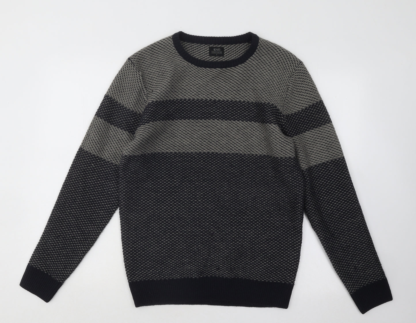 ACW85 Mens Grey Round Neck Geometric Acrylic Pullover Jumper Size S
