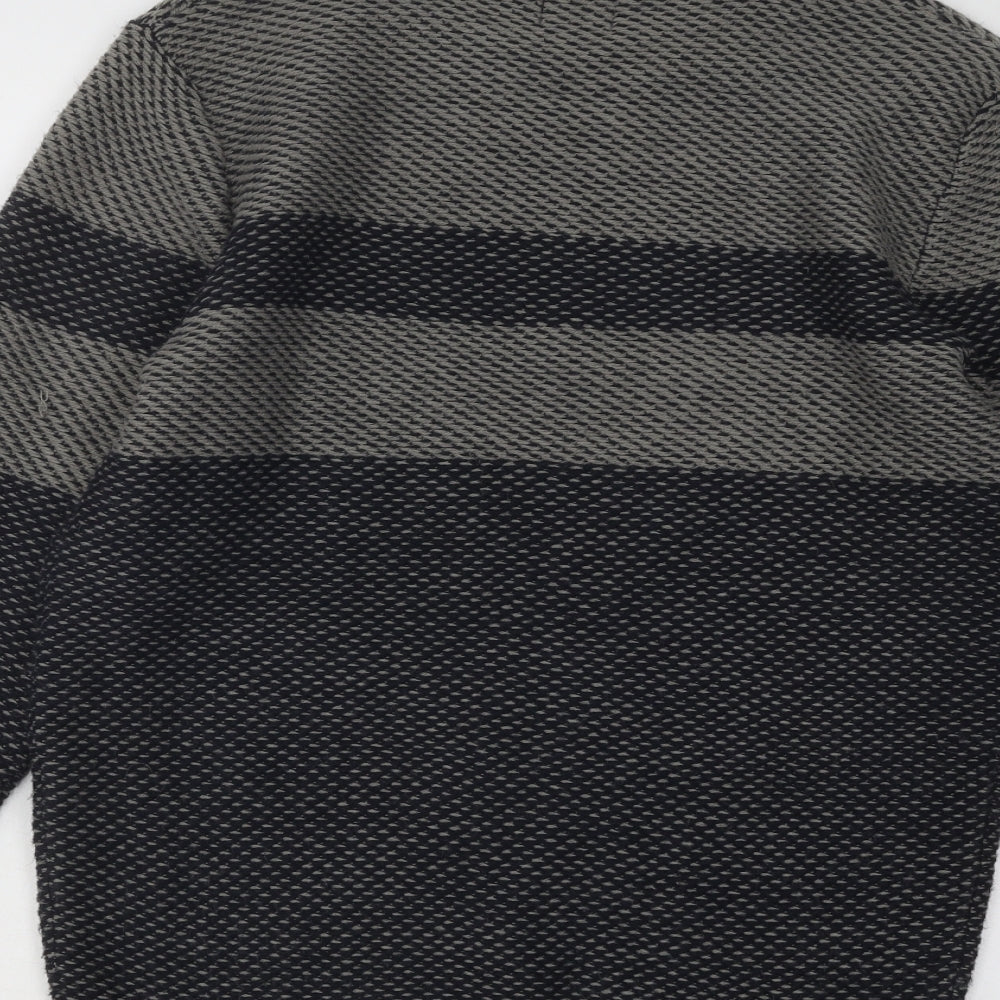 ACW85 Mens Grey Round Neck Geometric Acrylic Pullover Jumper Size S